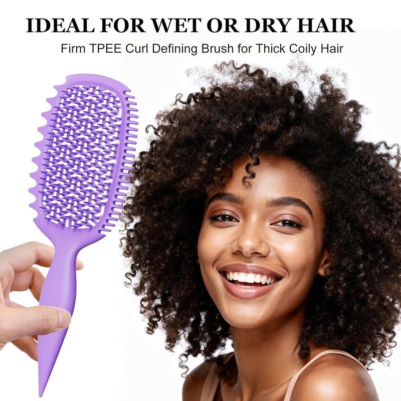 Weldilgit Curl Defining Brush for Thick Coily Hair, Firm-Bristle TPEE Detangling Brush for Coarse 4A–4C Curls, Dual-Sided Wide & Narrow Tooth Brush for Wet & Dry Curl Shaping– Women & Men (2054-Pale Lilac) - Image 3